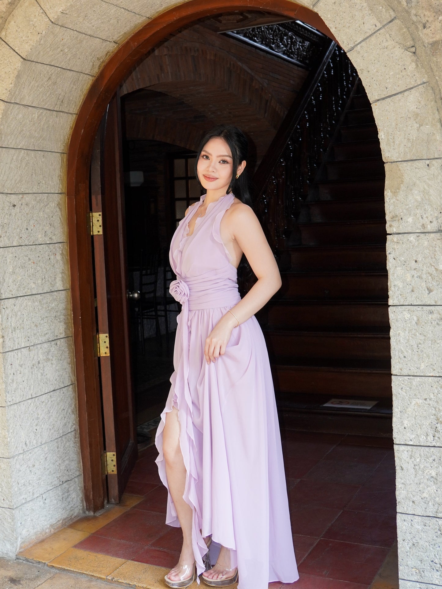 Jenna Purple Halterneck Midi Dress