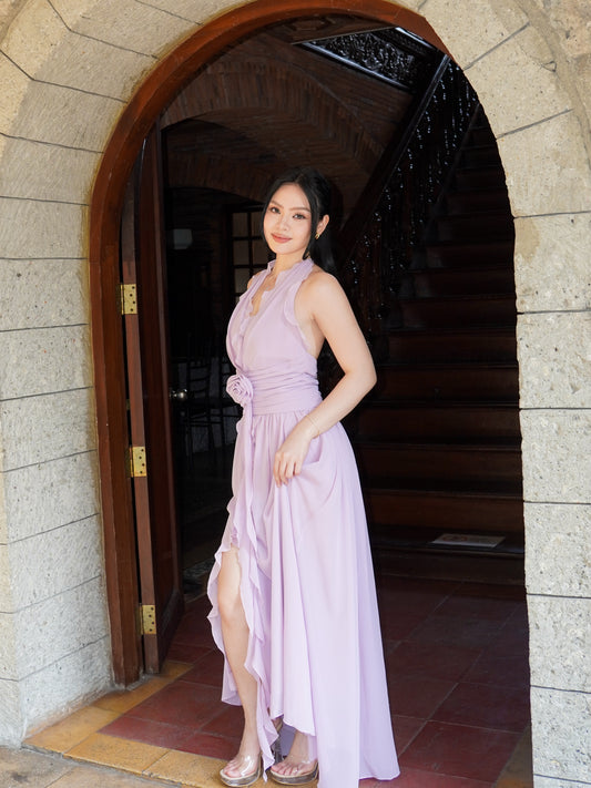 Jenna Purple Halterneck Midi Dress