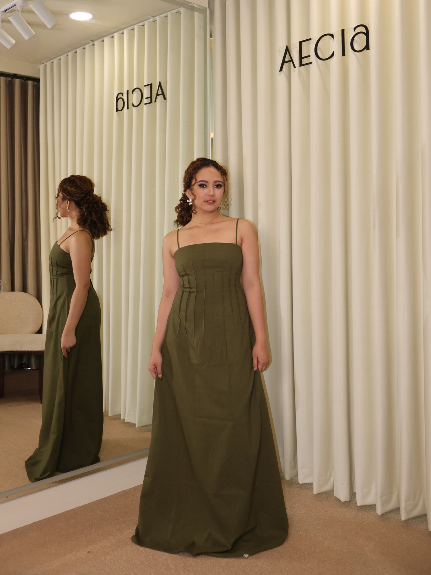 Sofie Pintuck Linen Maxi Dress - Khaki