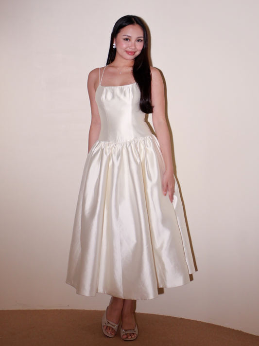 White Taffeta Spaghetti Dress