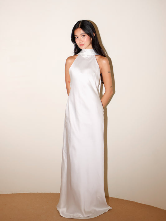 Gloria Satin Gown White