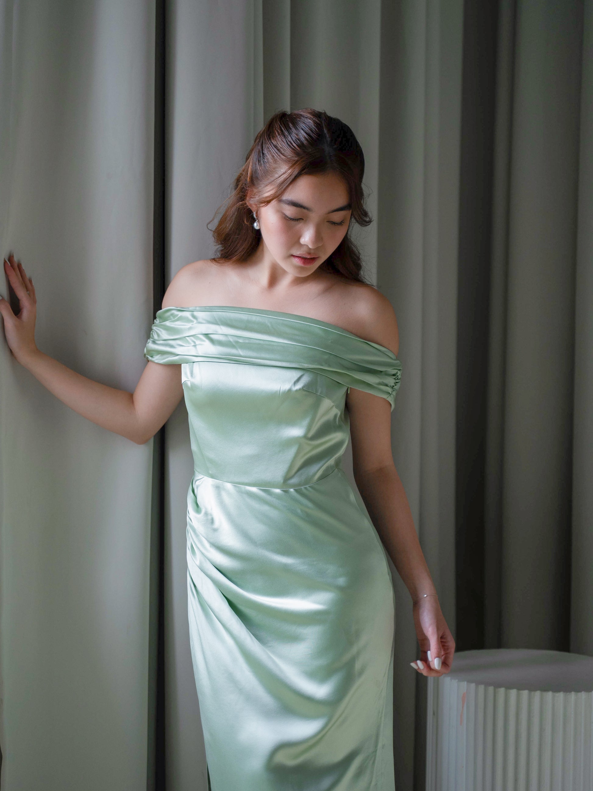 loulou satin dress Loulou de Saison Susan Twisted Satin Dress, Ivory, Women's, Large, Cocktail & Party Wedding Guest Dresses Satin & Silk Dresses